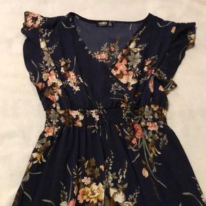 Yoins | Dark Blue Pink Floral Dress | Size 1XL